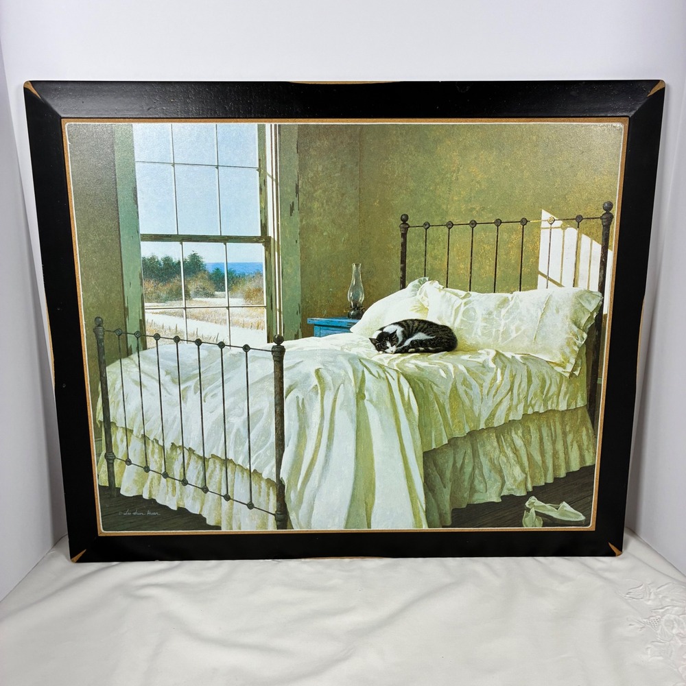 Foursquare Wall Art Lu Huai Cat Bed Ocean Frame 22x18 Farmhouse Cottage Rustic